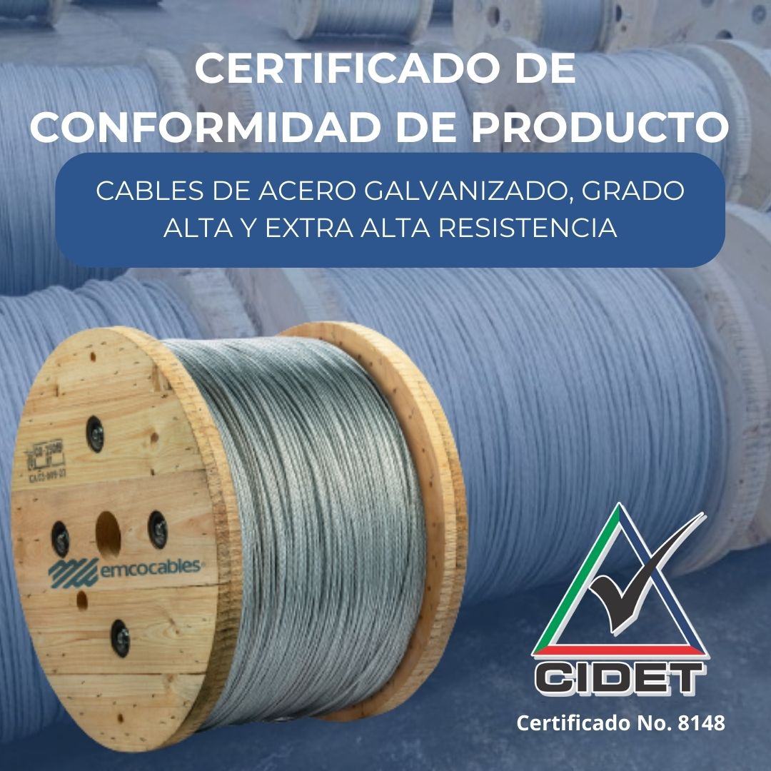 emcocablessas's tweet photo. #NuevaCertificación de conformidad de producto ☑️N°8148 de CIDET, avala nuestros #CablesDeAcero galvanizado de alta y extra alta resistencia. Satisfaciendo los calibres desde 5/16" hasta 1/2".

Conoce más de nuestras certificaciones y productos, en:
🌐 https://t.co/UX5idWd0sk https://t.co/YKoKEcHduw