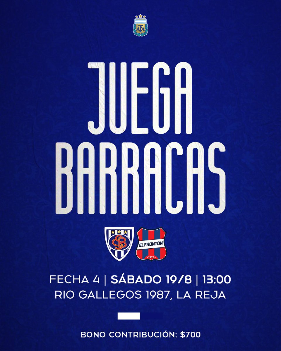 🏆 Fecha 4 / Primera C
🆚️ El Frontón
📆 Sábado 19/8
⏰️ 13:00
🏟 Rio Gallegos 1987, La Reja
🎫 $700
