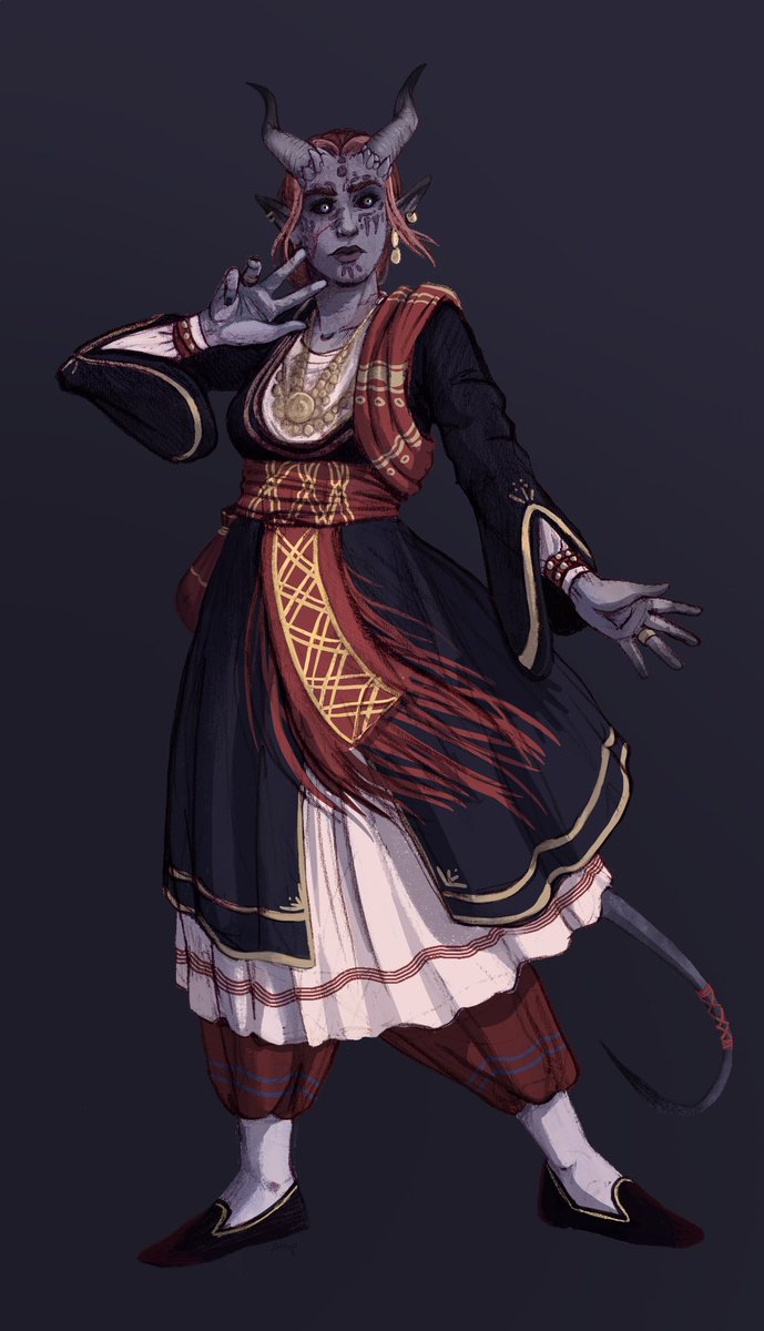 Me'vai Alva Zhurma El Hiri
Tiefling | Sorcerer | Noble
A character created by me that I will play in D&amp;D
Inspiration while playing the latest #baldursgate3
Pose Reference by <a href="/adorkastock/">AdorkaStock | Pose Reference 🍑 ✨</a>
#characterdesign #mixart #digitalart #traditionalart #artdrawing #dungeonsanddragons