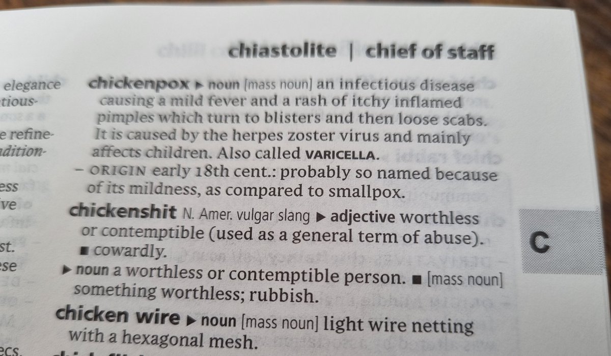 AbbieEditorial's tweet photo. Came across 'chickenshit' in the OED today. Wasn't the word I was looking up, but it made me happy for some reason.
#FreelanceCopyeditor #OneEditorAndHerCorgi https://t.co/Z9KhdVV2DU
