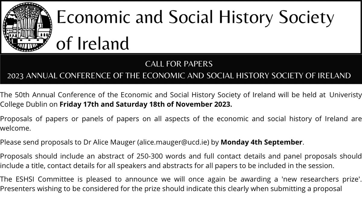 eshsi_ie's tweet image. 🚨Call for Papers🚨

Our 50th Annual Conference will be held on 17th &amp;amp; 18th November at @ucddublin 

The call for papers and panel proposals is open until 4th September - just over two weeks left to submit!

Full details can be found on our website: eshsi.org/news-blog