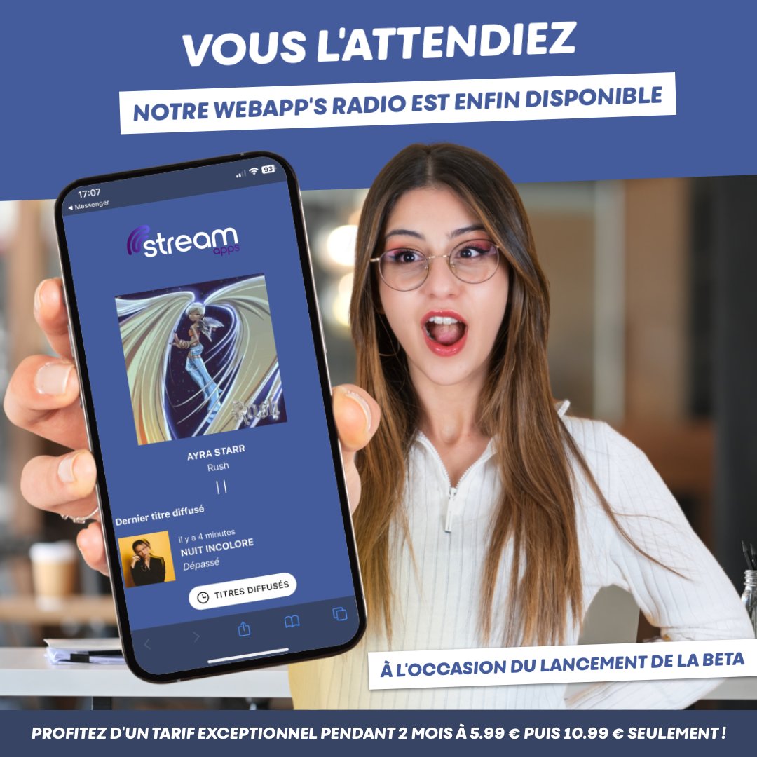 🎉📢 Lancement de la version bêta de notre StreamApp Radio ! 📢🎉

Profitez de notre webapps innovante au prix incroyable de 5,99€ seulement pendant 2 mois ! Découvrez toutes ses fonctionnalités sur clients.streamradio.fr/store/streamap…