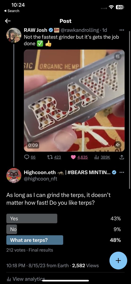 highcoonvibes's tweet photo. GM & #highvibes 🍃
The numbers keep coming in & it keeps getting clearer that most people in #x LOVE WEED & don’t know what TERPENES are!
A total of 1,040 people out of 1,519 did not know what a terpene was.
We continue…
#stigmaisreal #fightstigma #highcoonagainststigma https://t.co/qTWkTjnQI7