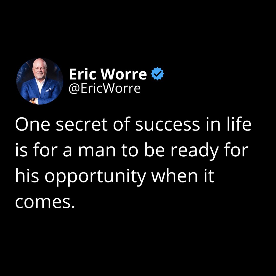 EricWorre's tweet image. Success isn&apos;t luck; it&apos;s about being prepared for your moment when it arrives.

#OpportunityKnocks #ReadyForSuccess
