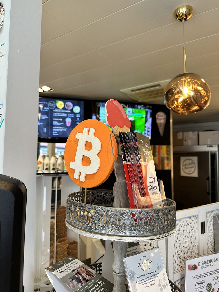 BlockchainBuro's tweet photo. Hot town summer in the Städtle: Get your Icecream with #Bitcoin at Dolce Vita in Vaduz. And yes, they keep them #hodlon https://t.co/L9WDcEBFwO