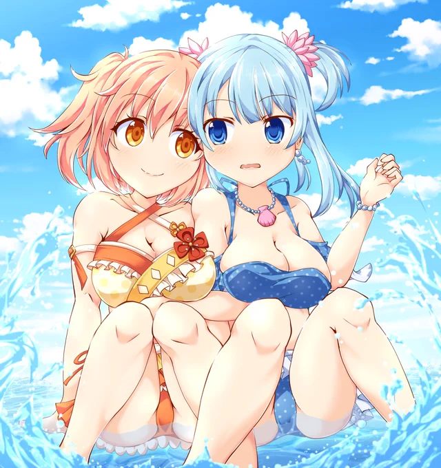 夏ということでレナの水着を描こうと思ってたのですが自分の中で最近さゆレナが何故か盛り上がっているので水着デート?してるさゆレナ描きました!公式でさゆさゆとレナがお互い魔法少女って分かる話欲しいな(まだ無いよね? 