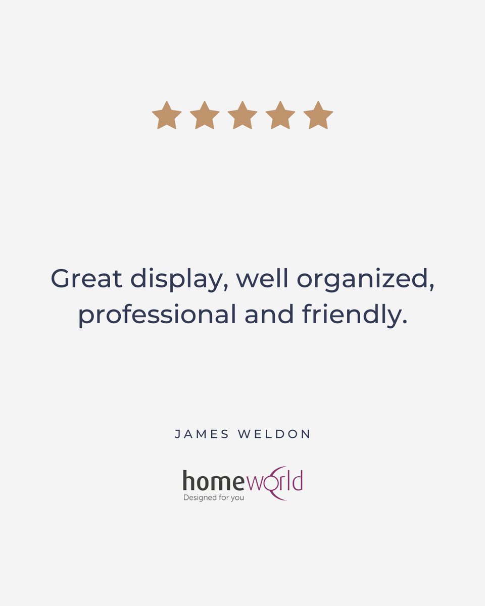 🌟 James Weldon's 5-star review 🌟 'Great display, well organized, professional and friendly.' James appreciates the exceptional presentation and service provided by Homeworld. #kitchendesign #bathroomdesign