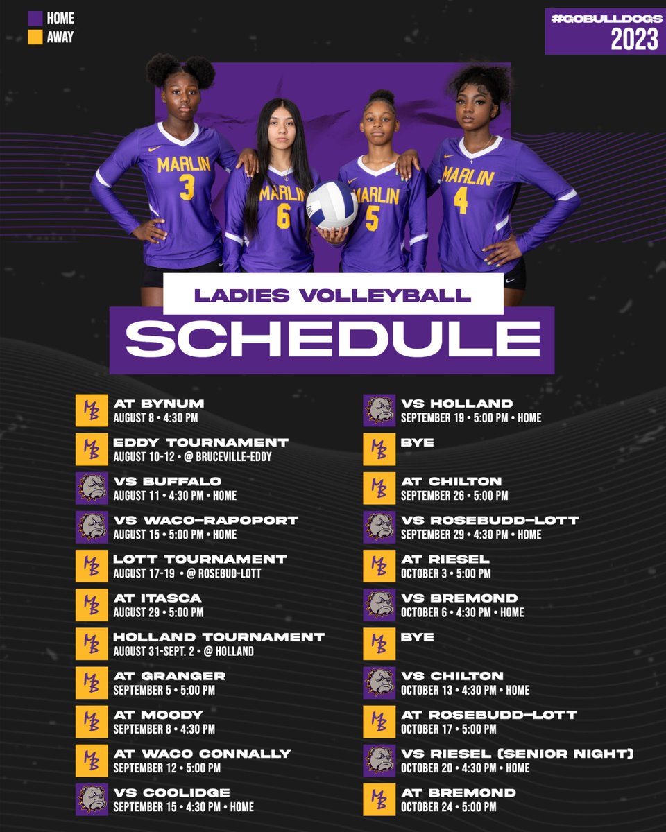 Marlin Bulldogs
Varsity Volleyball
2023 Schedule 🌟