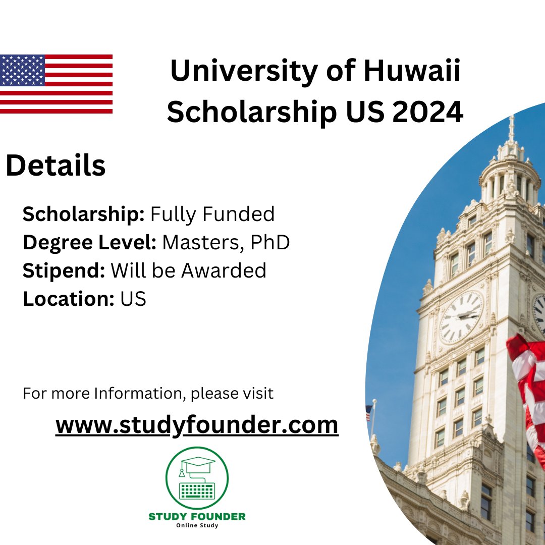 studyfounder's tweet photo. University of Huwaii
Fully Funded Scholarship

Applications are open for 2024
Masters &amp; PhD

 #studyfounder #study #scholarship #usa https://t.co/6b7rjThxti