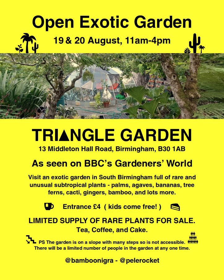 <a href="/GWandShows/">BBC Gardeners World</a> <a href="/BBCiPlayer/">BBC iPlayer</a> <a href="/Gavin_Wade_/">Gavin_Wade_</a> <a href="/BambooNigra/">Adrienne</a> Have you heard <a href="/Gavin_Wade_/">Gavin_Wade_</a> &amp; <a href="/BambooNigra/">Adrienne</a> are doing an #OpenGarden this weekend in Birmingham? C’mon over☀️🌿

#GardenersWorld #TriangleGarden