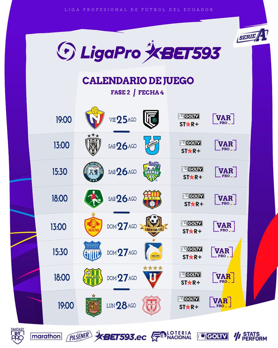 LigaEcuabetec's tweet photo. 📍Calendario de juego desde la Fecha 4️⃣ hasta la 1️⃣3️⃣ - Fase 2️⃣ de la LigaPro Bet593⚽️🙌🏻
⠀⠀⠀⠀⠀
#LigaProBet593 🇪🇨💯 https://t.co/3qtGnaZTMX