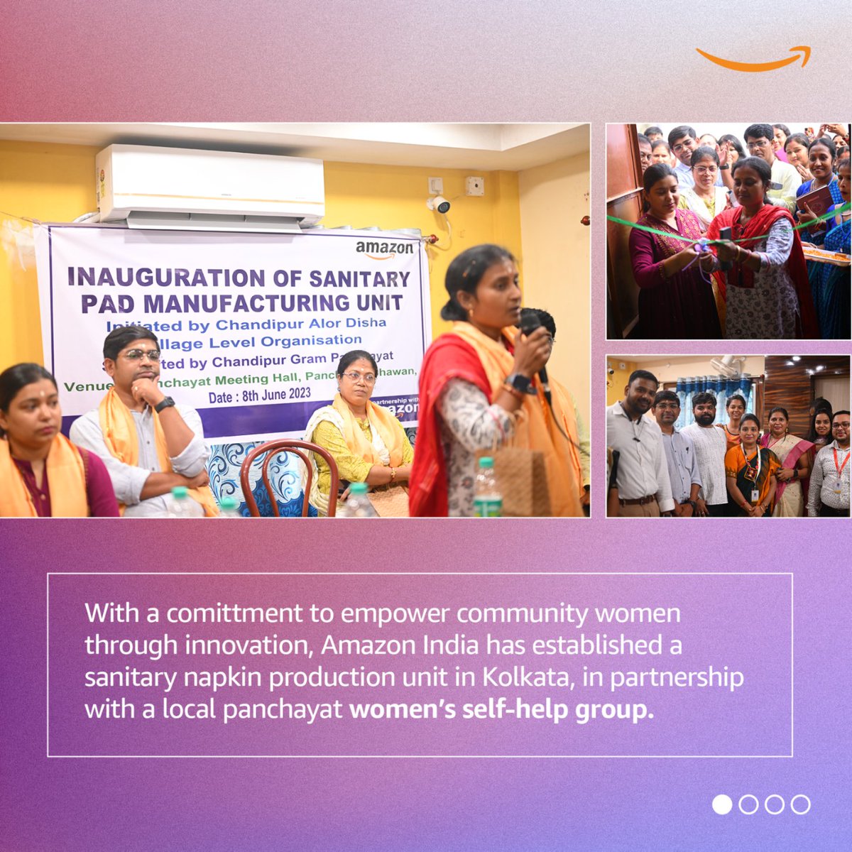 AmazonNews_IN's tweet image. As part of our community engagement initiative to empower women in West Bengal, we are launching a sanitary napkin production unit in Kolkata. 
This new unit, combined with awareness campaigns for women's health &amp;amp; hygiene are helping overcome barriers. 
#AmazonInTheCommunity