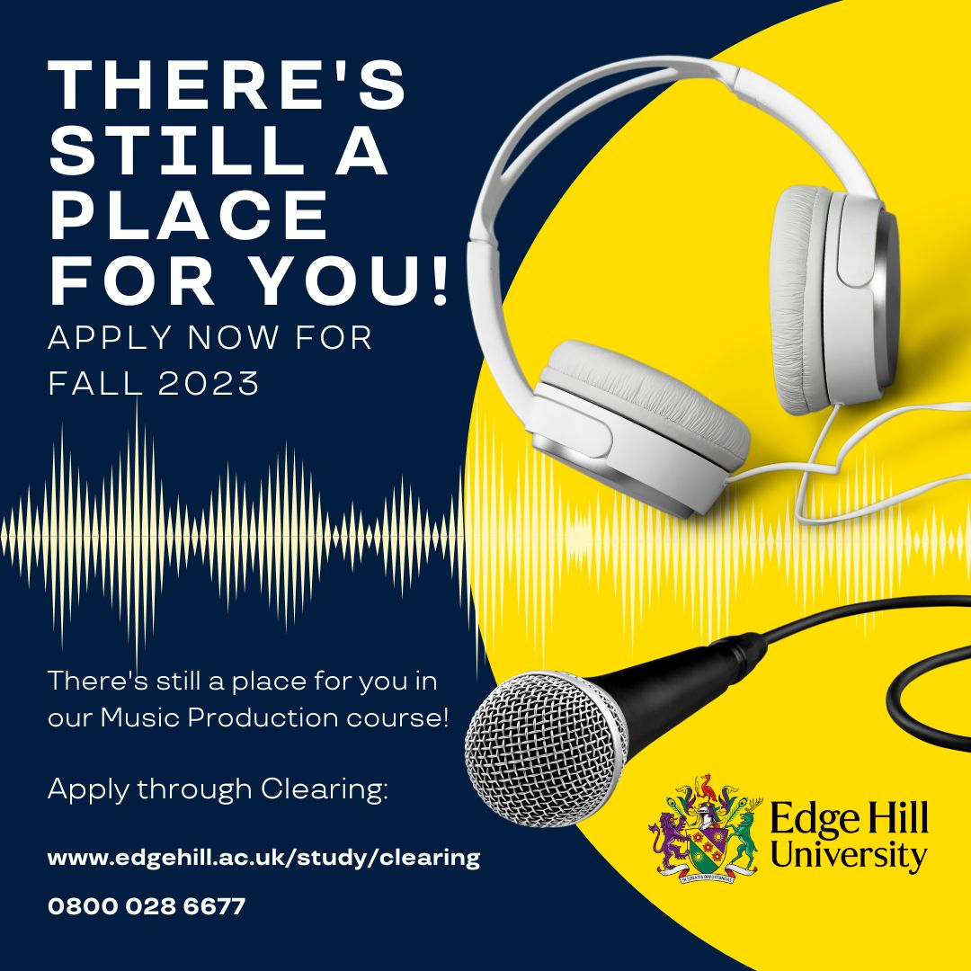 Congratulations to everyone receiving their results today! There's still room for you in our Music Production programme. For more information about applying through Clearing, visit edgehill.ac.uk/study/clearing/.
