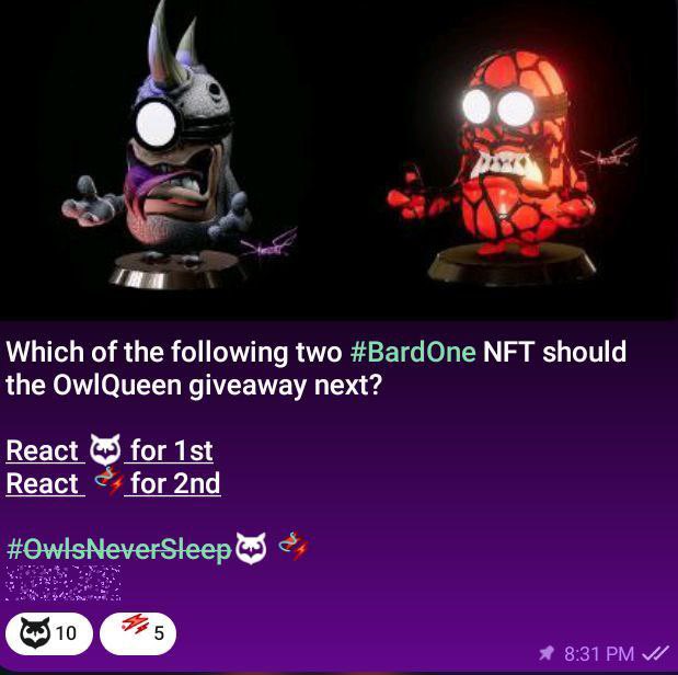 RuxGA20's tweet photo. #MultiversX  | #GiveawayAlert | @OwlCitizensX

Win 2* #BardOne NFTs courtesy to @OwlCitizensX

Rules👇

•Follow @DhmhtriosV | @CipriSLG | @RuxGA20 

•Like the Hoot bellow in order to be Eligible! 
https://t.co/SIaYIDclvz

•Join https://t.co/JdtNeZflLK, comment your HootTag and you get 10 $RARE to cover the fee for your like 🦉

🦉 Hoot 👉 https://t.co/SIaYIDclvz

•Tag two buddies 🫂

#OwlsNeverSleep🦉☄️
#DoYou?