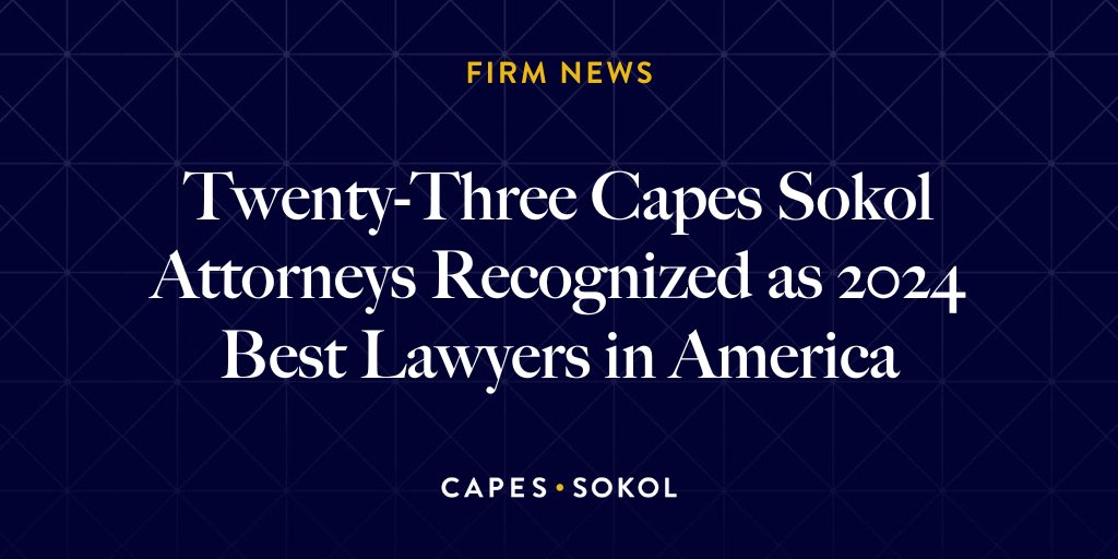 Congratulations! Twenty-three attorneys at Capes Sokol have been selected for inclusion in The Best Lawyers in America © 2024 edition. Learn more: capessokol.com/twenty-three-c…