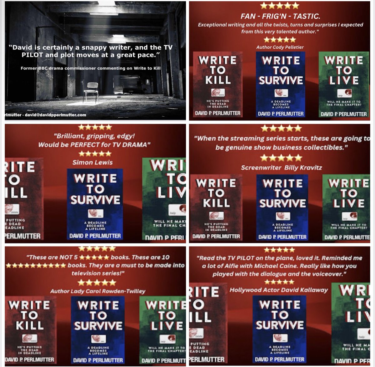 READ the FIRST THREE CHAPTERS of #book one #WriteToKill on my #blog + OVER 240 x 5⭐️⭐️⭐️⭐️⭐️ book reviews and OVER 923K page views ⭐️ davidpperlmutter.blogspot.com/2020/08/read-f… + the #TVPilot &amp; #PitchDeck is complete - NOW TO TRY TO GET OPTIONED! AUTHORS BE SHAMELESS, go…. <a href="/inspiredbylaban/">Laban T. M’mbololo, Esq.</a>