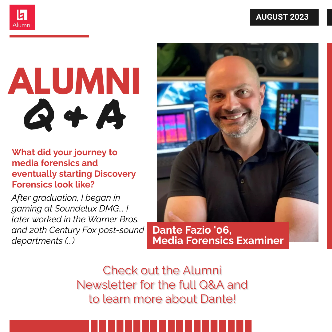 This month's mini interview in our newsletter features alum Dante Fazio '06. Here's a sneak peek of what he had to say about his journey in media forensics. Make sure your contact is updated to read more!