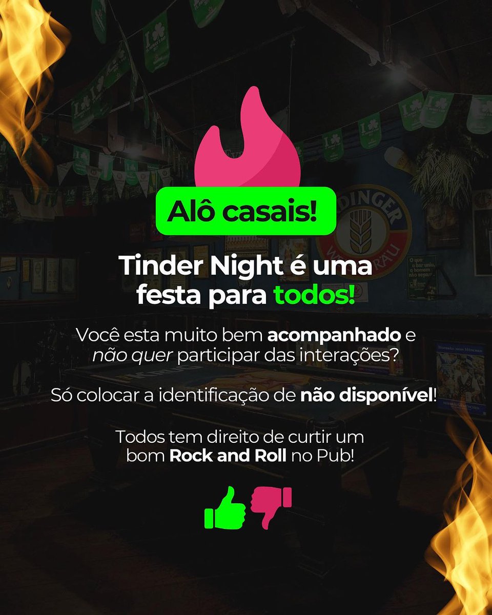 stjohnspub's tweet photo. ❤️ Alô casais, nosso evento do Tinder Night é para todos! Você que está acompanhado é muito bem-vindo em nossa festa. Teremos identificação para quem não quer participar das nossas interações e curtir um bom Rock and roll!

✅ Garanta seu ingresso pelo link da bio! https://t.co/FWIi0tuhOR