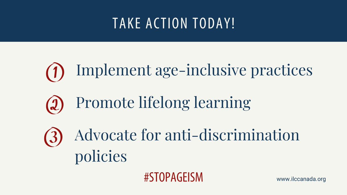 Support age-diverse workplaces by encouraging employers to implement age-inclusive practices, promote lifelong learning and professional development and advocate for policies that prevent age discrimination. #TakeAction #StopAgeism
