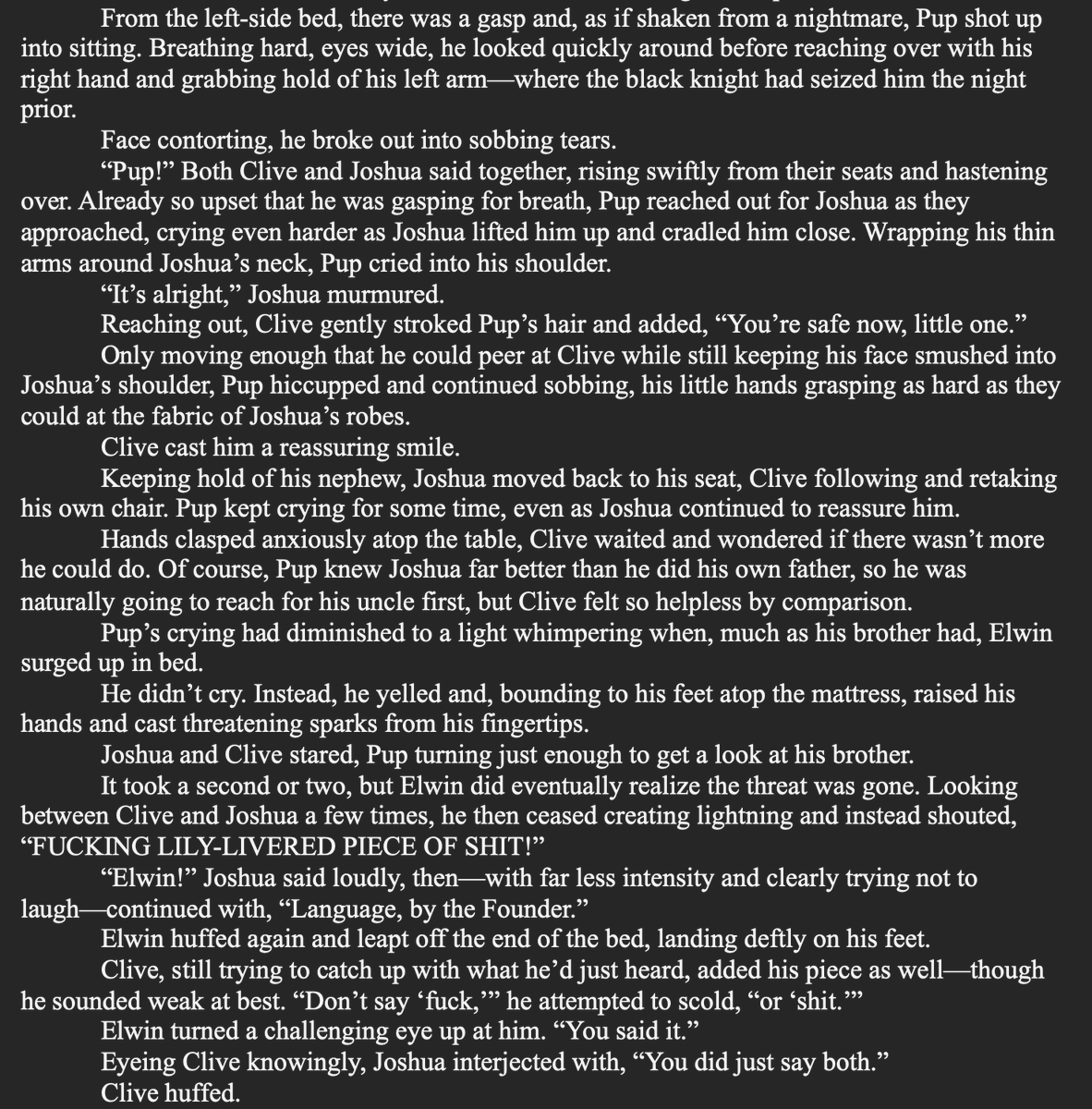 Thunder and Shadow
Chapter 6 - Preview 

Just a little snippet of the incoming chaos 😉 #FINALFANTASYXVI #FinalFantasy16 #FF16 #FFXVI #cliji #Warfield #CliveRosfield #JoshuaRosfield 

Read the fic here: archiveofourown.org/works/48727699…