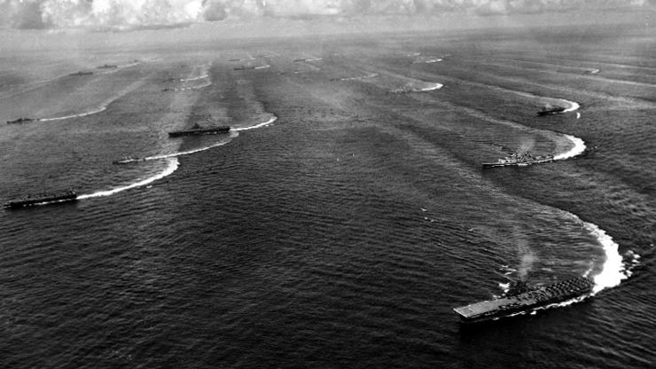 #OTD in 1945, FADM Halsey ordered the 20 carriers, 9 battleships, 25 cruisers and 79 destroyers of TF 38 and the British Pacific Fleet to perform high-speed maneuvers near the coast of Japan so that the awesome fleet could be documented with aerial photos in Operation Snapshot.