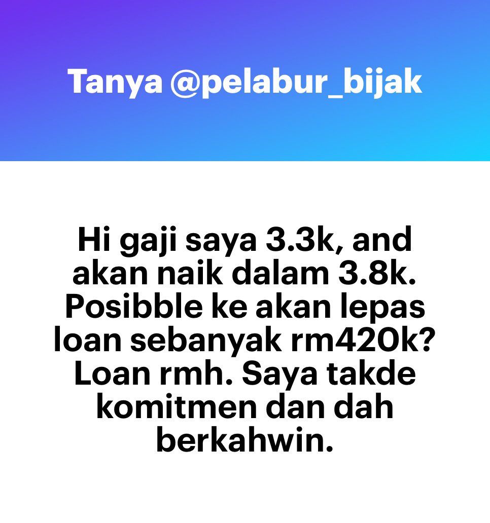 Pelabur_Bijak's tweet photo. Bulanan je nanti dekat RM2,000

Nak makan apa tinggal RM 1,800 je ?

Hold dulu… Duk menyewa dulu pun tak apa jangan rushing buat decision beli rumah walaupun project tu kena dgn selera dream house kita.

Sabar sikit je lagi atleast Gaji dah RM5k ok ngam, itu pun sipi-sipi. https://t.co/YwE3DJUaZR