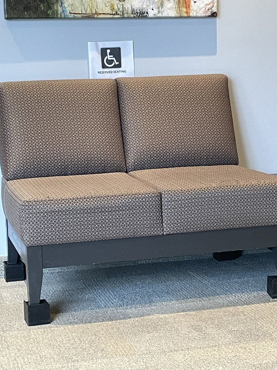Might just look like a seat to you but it makes me happy. Sitting at the doctor’s office impressed by the reserved signage and raised seating. Accessibility matters! Inclusion matters! 🩵
