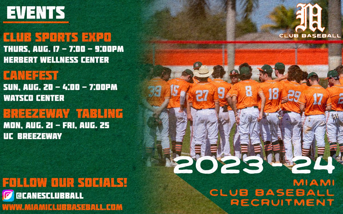 Interested in Club Baseball at the U? Come talk to current members and learn more at one of our recruitment events!