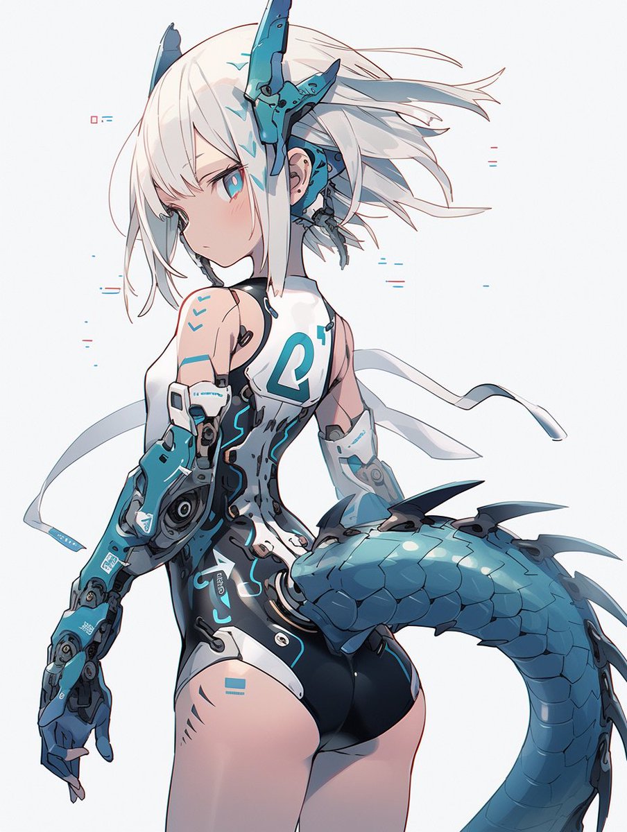 ninohut's tweet photo. 今回のしっぽの付け根見せてくれるガール。
肩とか脚とか素肌相当部分にマーキングがあると義体っぽくていいです😄
#AIart #AIイラスト https://t.co/1wo7b10FJi