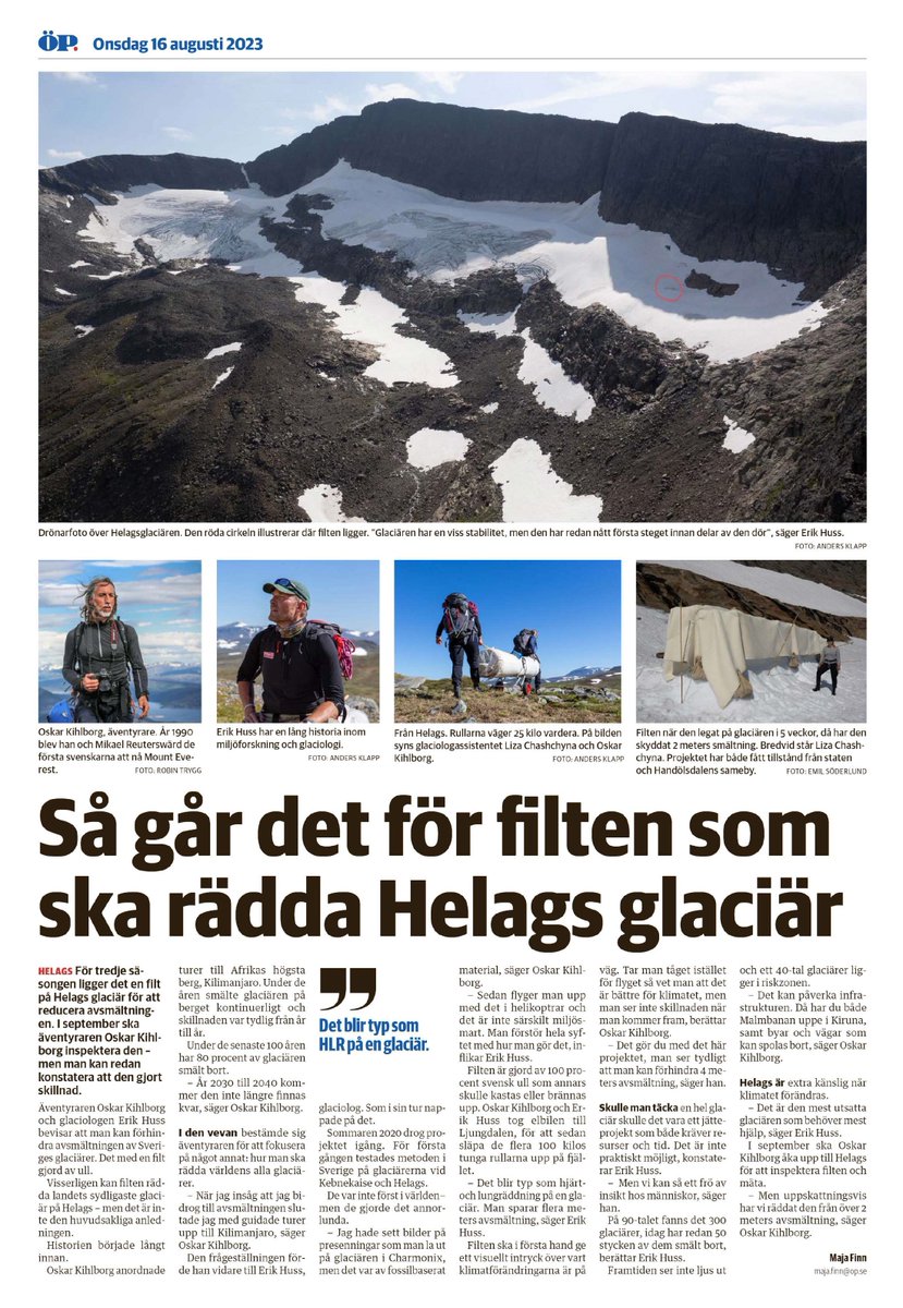 andersklapp's tweet photo. Bra att ullduksprojektet fortfarande uppmärksammas. Artikel från Östersundsposten. Ett tydligt sätt av @OskarKihlborg och @erikhuss att visa på klimatpåverkan och skapa debatt. Film om projektet: https://t.co/St4mTkjhgu https://t.co/j41WHITRLu