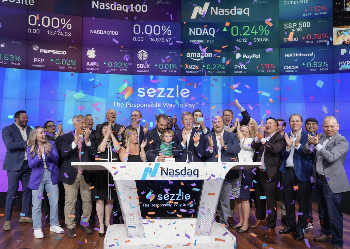 NasdaqExchange's tweet photo. .@sezzleinc is financially empowering the next generation of consumers. ✨

Celebrating its listing on @nasdaqexchange, $SEZL is a fintech company offering innovative payment solutions allowing consumers to take control over their spending, be more responsible, and gain access to financial freedom. #NasdaqListed