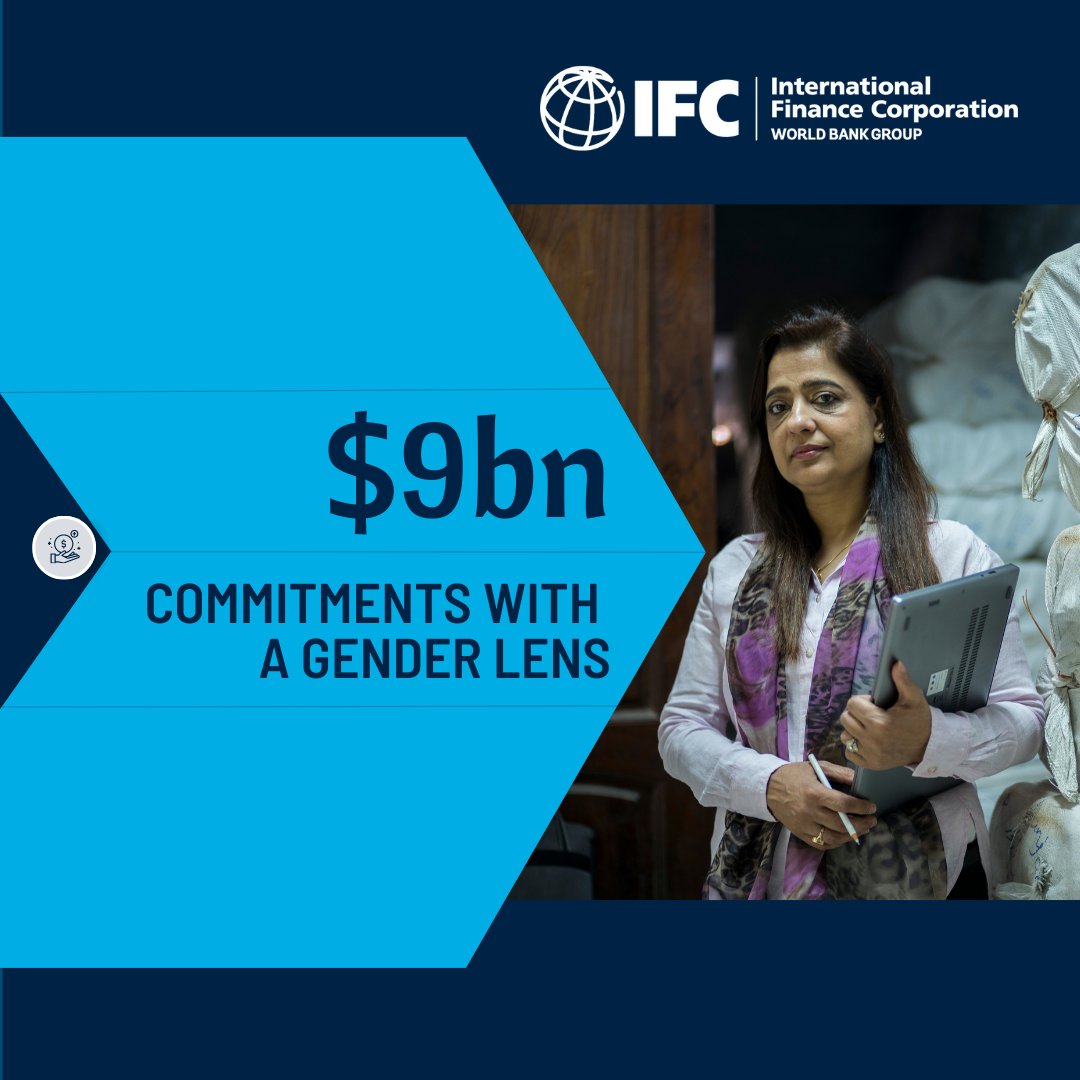 IFC_org's tweet photo. In FY23, IFC committed nearly $9 billion in investments with a gender lens, of which about $5.1 billion went to financial institutions that targeted women. #IFCimpact @WBG_Gender https://t.co/XMgTCIuUmW