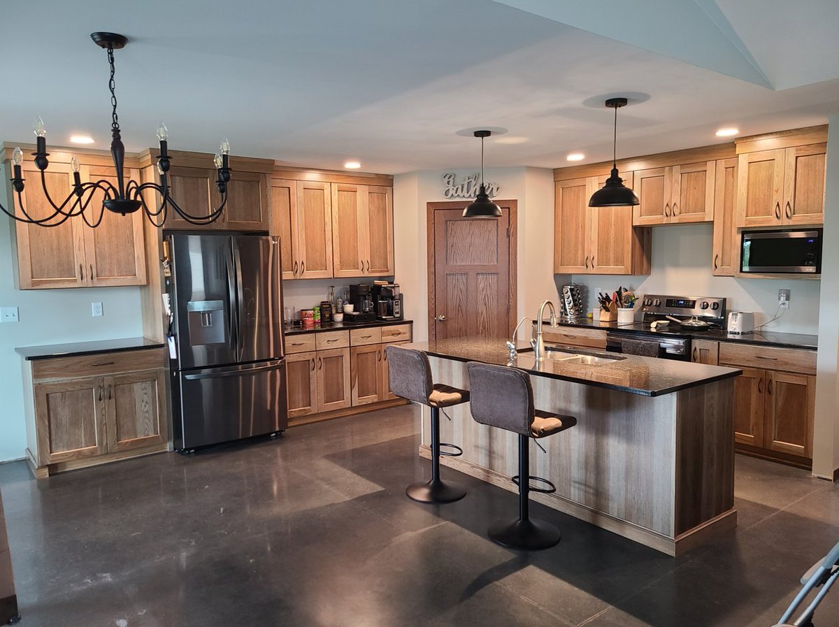 Hickory is a strong, durable and lasting wood that will resist dents, scratches, and other wear and tear very well. Its unique color and grain characteristics give it a rustic appearance that will greatly appeal to many. This design was done by Brandon at CG, Inc in Alexandria MN