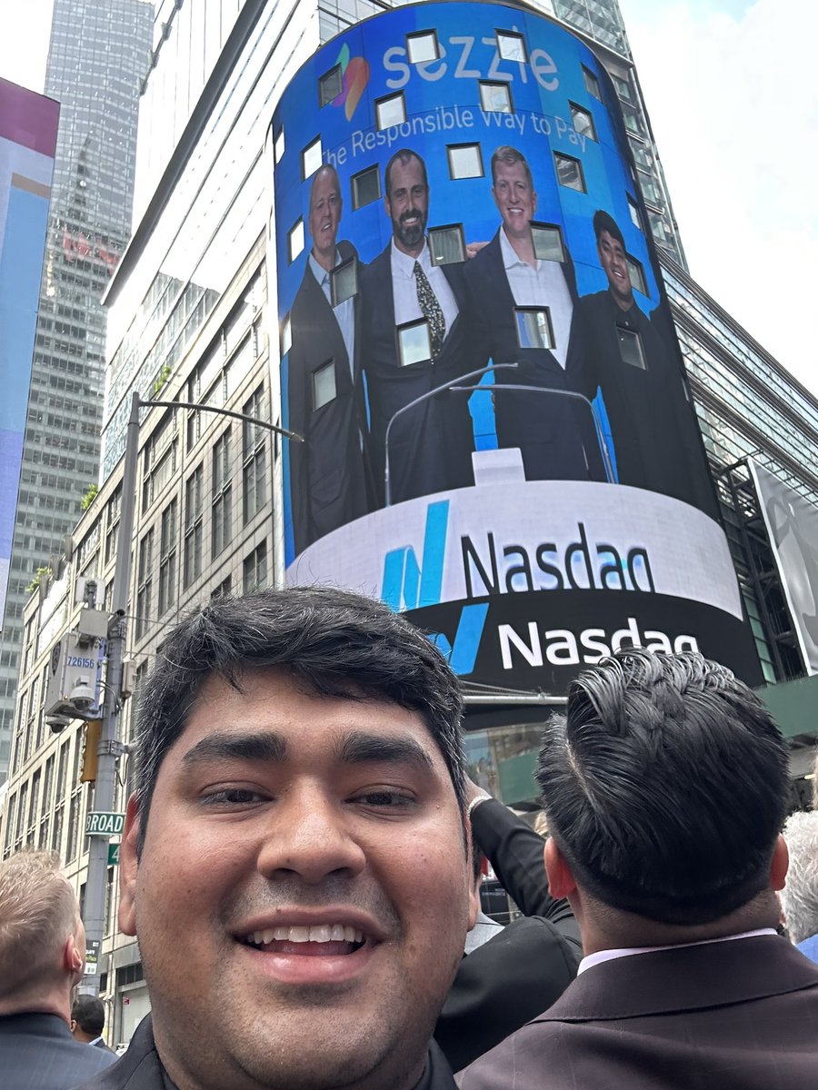 rishipyth's tweet photo. From Ranchi, India to being on the Nasdaq building on Time Square! Let’s go!

#sezzleipo #sezzle #NASDAQ https://t.co/OxCtdKYiAo