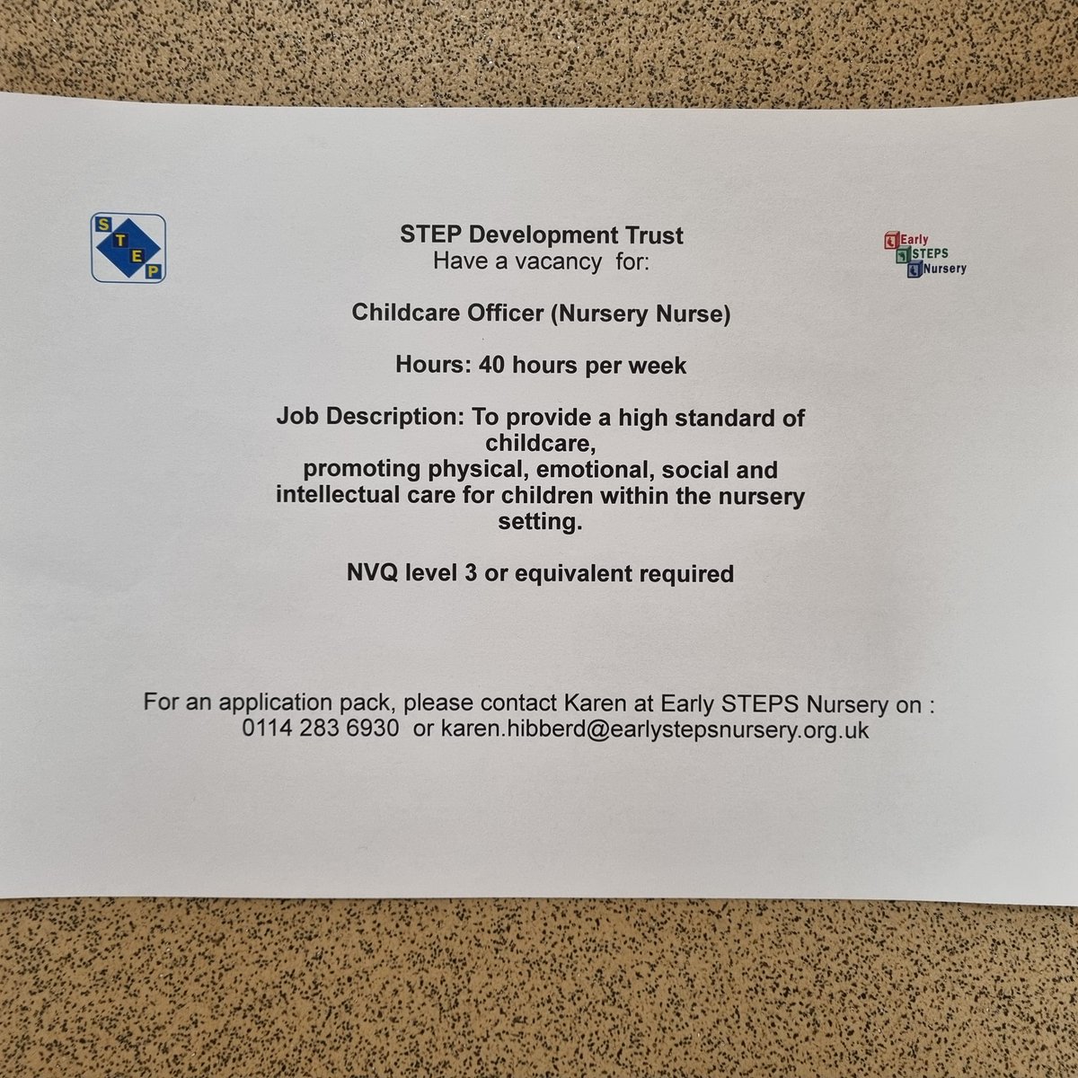 Stepsnursery's tweet photo. We have a job opening for a nursery nurse at Early STEPs Nursery.  We would love to hear from you if you are interested in joining our fantastic team. https://t.co/F6H2HgOztt