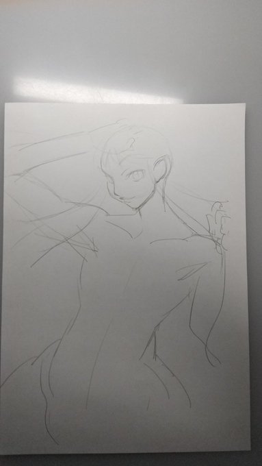 頼まれ物のイラスト描いてる_φ(・_・💦。 