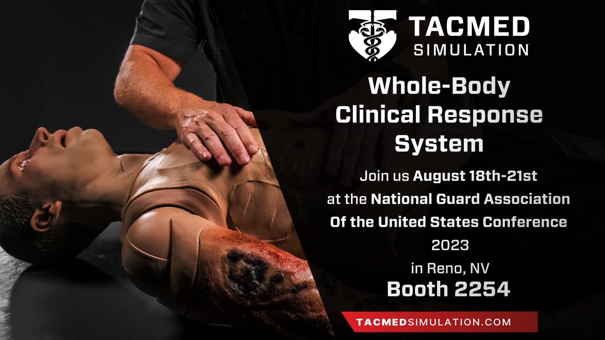 TacticalMedical's tweet photo. We'll be at NGAUS 2023 in Reno, NV from August 18-21! Join us at Booth #2254 and experience hands on demos of our Whole Body Clinical Response - Resuscitate.

#ngaus #nationalguard #airnationalguard #armynationalguard #military #simulation #medicalsimulation https://t.co/0WyfUhZDGF