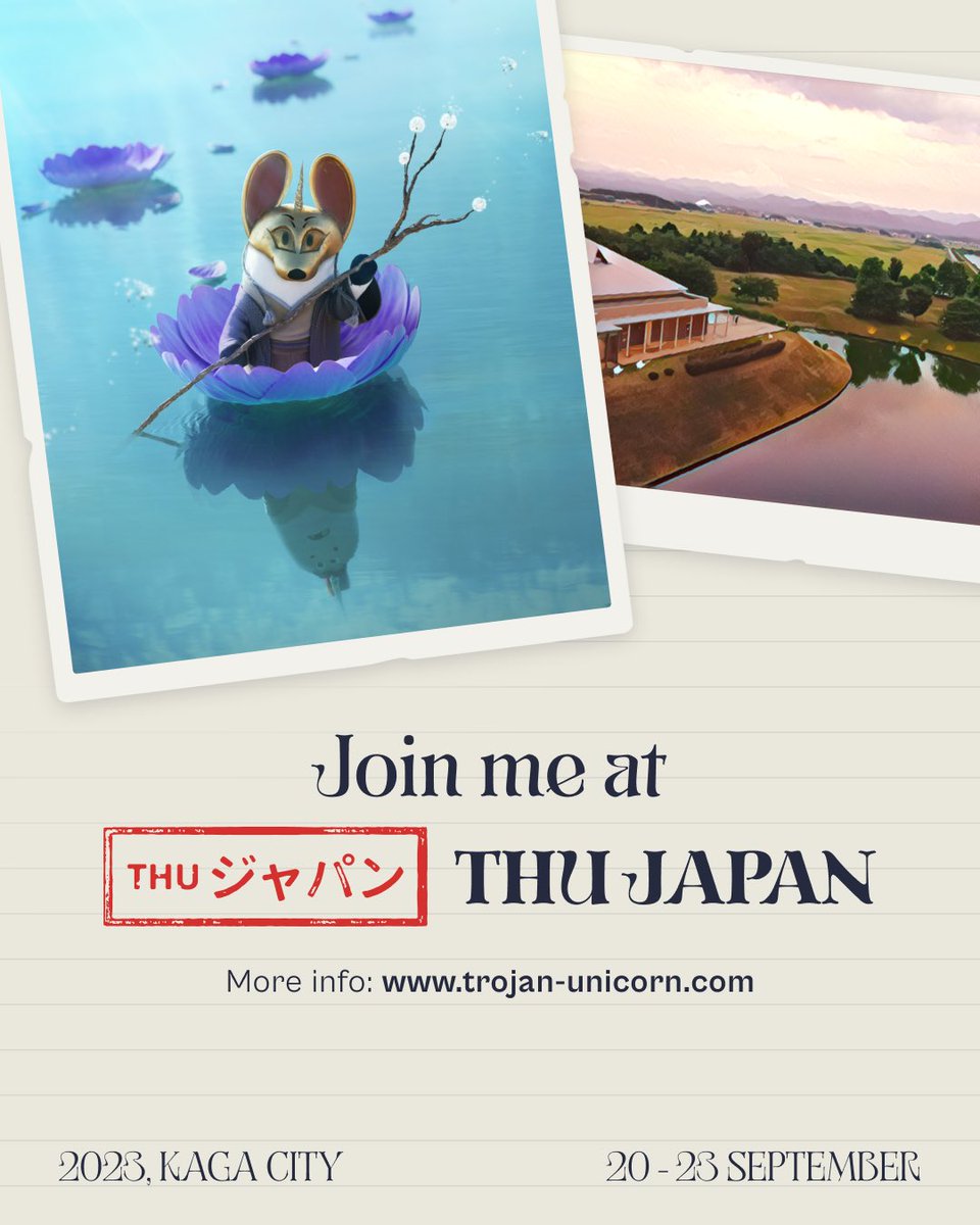 kylebalda's tweet image. I&apos;m honored and happy to be a speaker at #THUJAPAN. 
Let&apos;s connect, learn and talk about storytelling in an amazing location with incredibly talented people. trojan-unicorn.com/bootcamps/thu-…
See you there!
#THUJAPAN #TrojanHorseWasAUnicorn