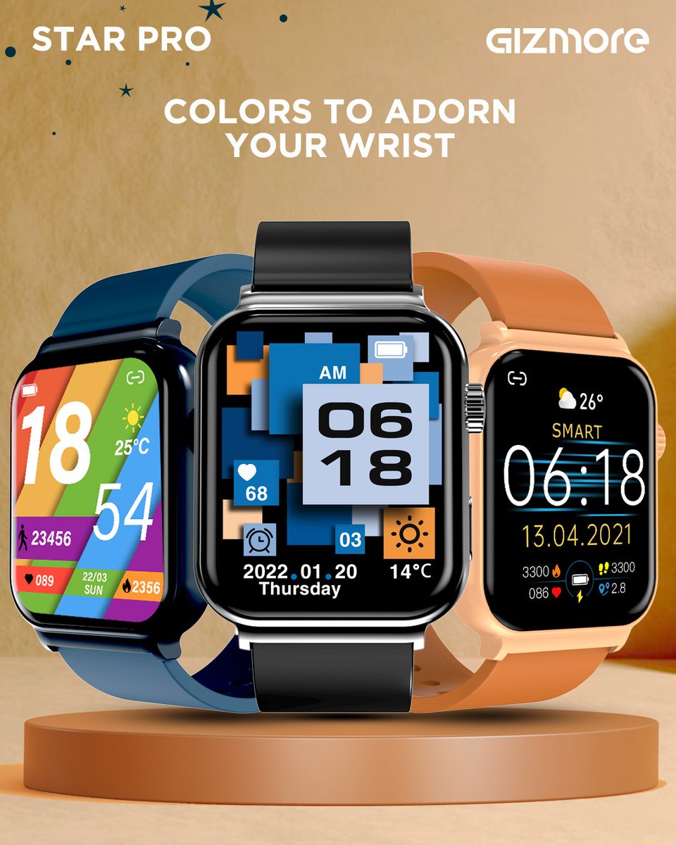 gizmoreindia's tweet photo. Get a chance to pick your style with our stunning multi-color smartwatch, Star Pro. It’s your time to shine like a star.
Available on https://t.co/3zXkoULZeG.
#gizmore #gizmorestarpro #starpro #starswatches #WatchEverydayWellness #trendy #shinelikeastar #watchessentials https://t.co/gU1YXAfBcX