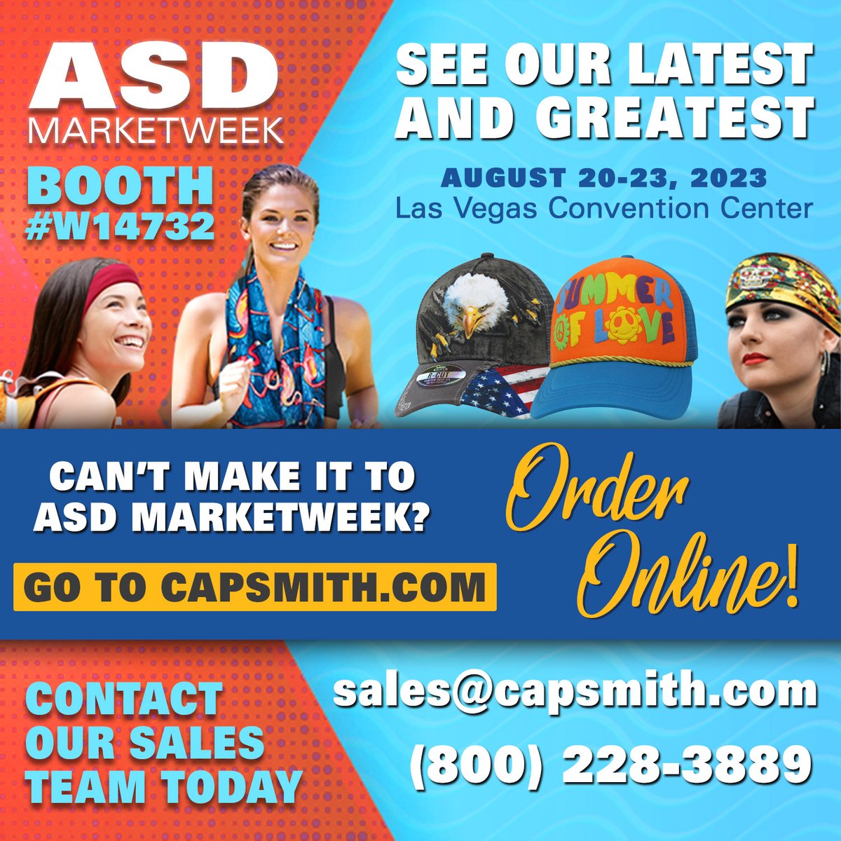 capsmithinc's tweet photo. Come see us in person at ASD Marketweek! The show is August 20-23, 2023. If you can’t make it to the show you can order online 24/7.

 #tradeshow #tradeshows #tradeshow  #b2b #manufacturing #manufacturer #distributor #supplier https://t.co/8P8V0NcxOJ
