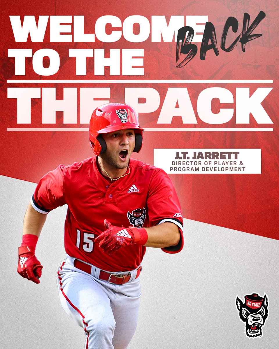 #Pack9 ⚾️ (@ncstatebaseball) on Twitter photo Welcome home, <a href="/JTjarrett10/">JT Jarrett</a> 🐺
The #Pack9 is excited to welcome J.T. back to Raleigh as the program's new Director of Player and Program Development!
📰: bit.ly/Pack9_Jarrett Welcome home, <a href="/JTjarrett10/">JT Jarrett</a> 🐺
The #Pack9 is excited to welcome J.T. back to Raleigh as the program's new Director of Player and Program Development!
📰: bit.ly/Pack9_Jarrett