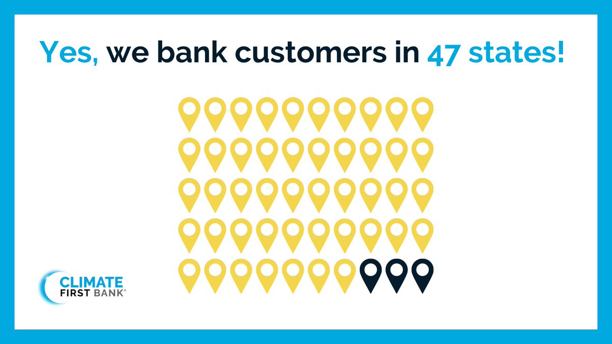 climate1stbank's tweet photo. 🌍 You ask, we answer! I don't live in Florida, can I bank with you? 🏦💻 The answer is yes 🙌 We now proudly bank customers in 47 states across the US! 🤝 Read more https://t.co/9v9dEInq0r #ClimateFirstBank #DigitalBanking #SustainableFinance #climatecrisis #sustainability https://t.co/EuV3scasMO