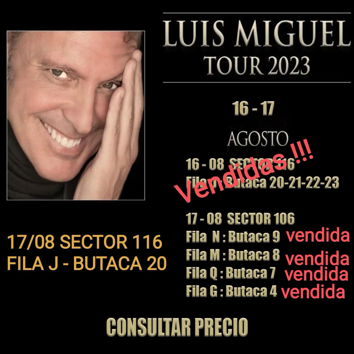 cachanampa's tweet photo. Vendo última entrada para Luis Miguel para hoy en sector 116
#LuisMiguel #LuisMiguelEnArgentina https://t.co/oaSD61Xgyf