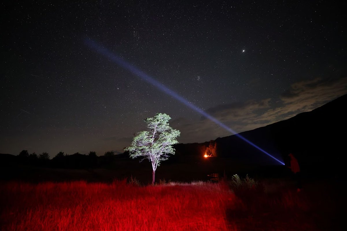 A man uses laser light towards the sky during the annual Perseid meteor shower at Shebenik National Park, in Fushe Stude, Albania. — Reuters Visit our website: geo.tv #GeoNews
