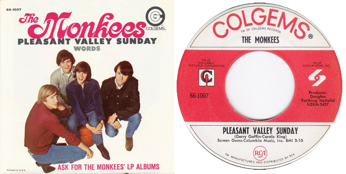 #OTD Aug19,1967 The #Monkees peak at #3 for 2wks on the billboard Hot100 Singles Chart with “Pleasant Valley Sunday” written by Gerry Goffin and Carole King with lead vocals by Micky Dolenz @TheMickyDolenz1 @TheMonkees