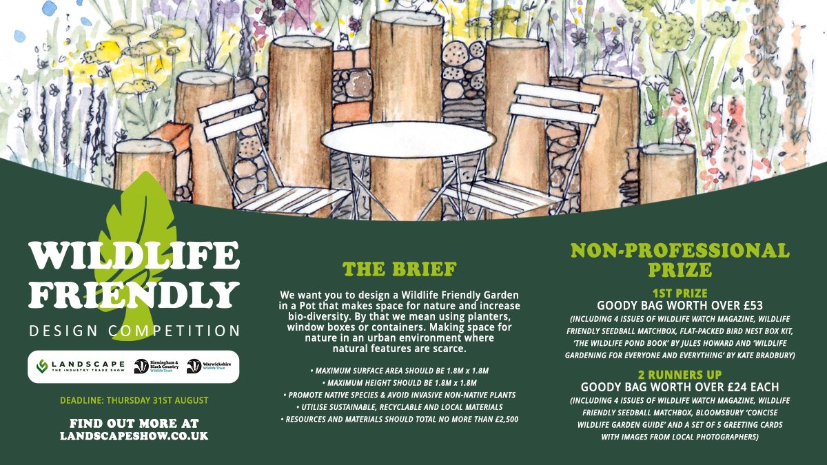 LANDSCAPE - The Industry Trade Show (@landscapeevent) on Twitter photo We have collaborated with Birmingham and Black Country Wildlife Trust & Warwickshire Wildlife Trust to introduce the "Wildlife Friendly Garden in a Pot” Design Competition. 🐝🐞🦋 Great prizes to be won, so get designing! #wildlifefriendly #designcompetition
<a href="/WTBBC/">Birmingham & Black Country Wildlife Trust</a> <a href="/WKWT/">Warwickshire Wildlife Trust</a> We have collaborated with Birmingham and Black Country Wildlife Trust & Warwickshire Wildlife Trust to introduce the "Wildlife Friendly Garden in a Pot” Design Competition. 🐝🐞🦋 Great prizes to be won, so get designing! #wildlifefriendly #designcompetition
<a href="/WTBBC/">Birmingham & Black Country Wildlife Trust</a> <a href="/WKWT/">Warwickshire Wildlife Trust</a>
