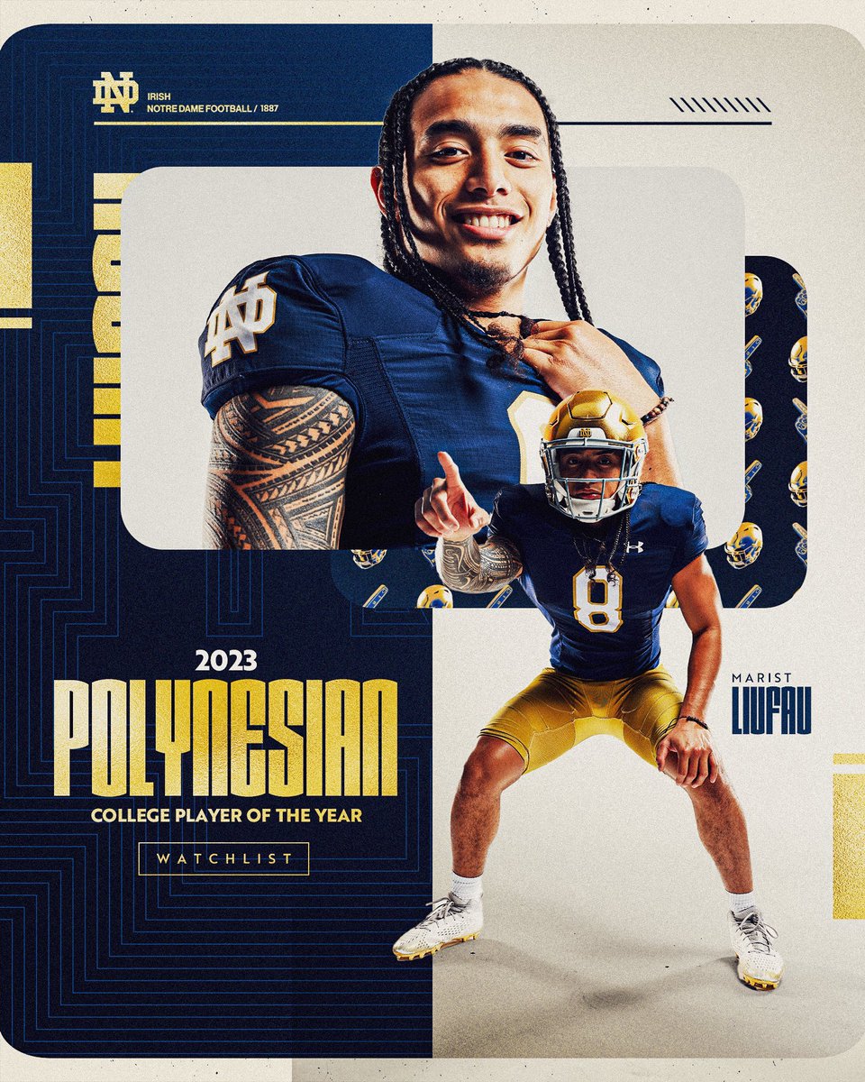 8️⃣ @marist_09 has been named to the 2023 Polynesian College Football Player of the Year Award Watchlist 🤙 #GoIrish☘️