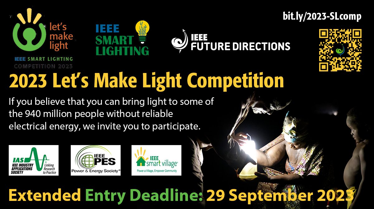 IEEESmartCities's tweet photo. If you have a plan to address the need for sustainable and affordable light sources, Let's Make Light 2023 is your chance to share it with the world!
Learn more about this contest and submit your entry at https://t.co/8mgH5GcWlI
#LetsMakeLight2023 #smartlighting #lightpoverty https://t.co/2A0cF78f3v