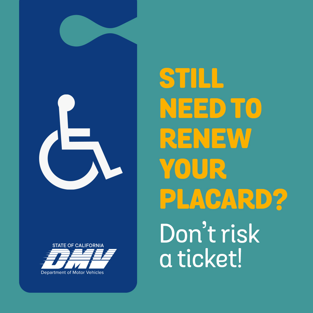 Disabled person parking placards older than 6 years have expired as of 6/30. Expired placards may result in tickets so don’t wait to renew! The process can be done online at dmv.ca.gov/dpp, without a doctor’s note. #CADMV #DisabledPlacard #ADA #disabilityadvocate