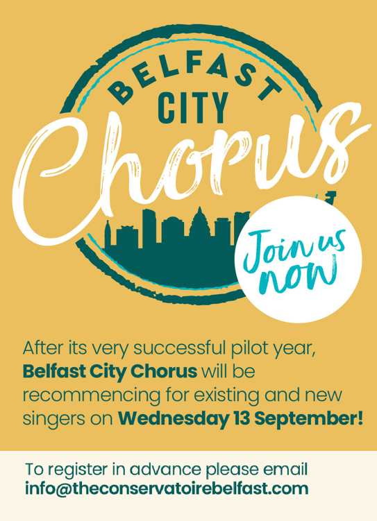 BeConservatoire's tweet photo. Want the opportunity to sing in a professionally-taught choir, with a variety of repetoire, that the whole family can enjoy; no audition required? 

Venue: Freemason's Hall, Cornmarket, Belfast, BT1 4FF
Time: Wedmesday 5 - 6:30pm
Cost: £70 (termly) / £125 (yearly); free taster! https://t.co/97AOYus2cX